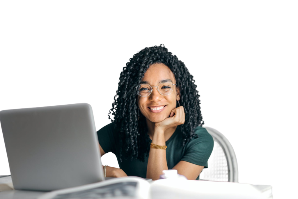 Female subject in front of Laptop